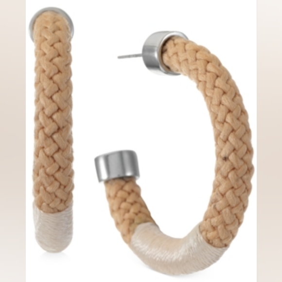 Alfani Silver-Tone Medium Braided Rope C-Hoop Earrings, 1.5" - Picture 2 of 5